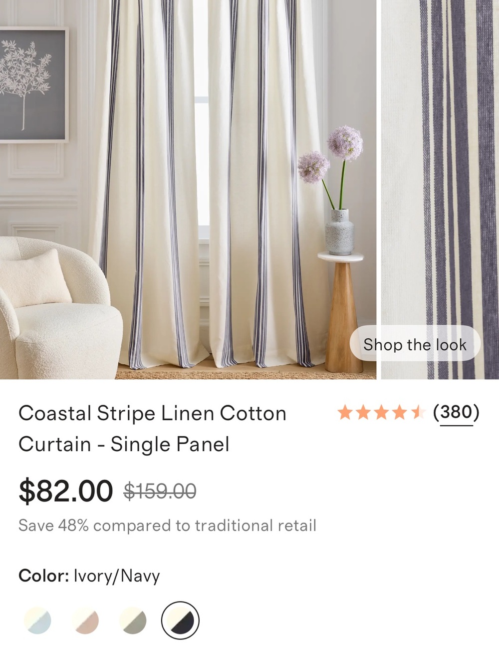 NWOT Coastal Stripe Navy/Ivory Linen Cotton Blend Lined Set -Retail $164 - Picture 6 of 7